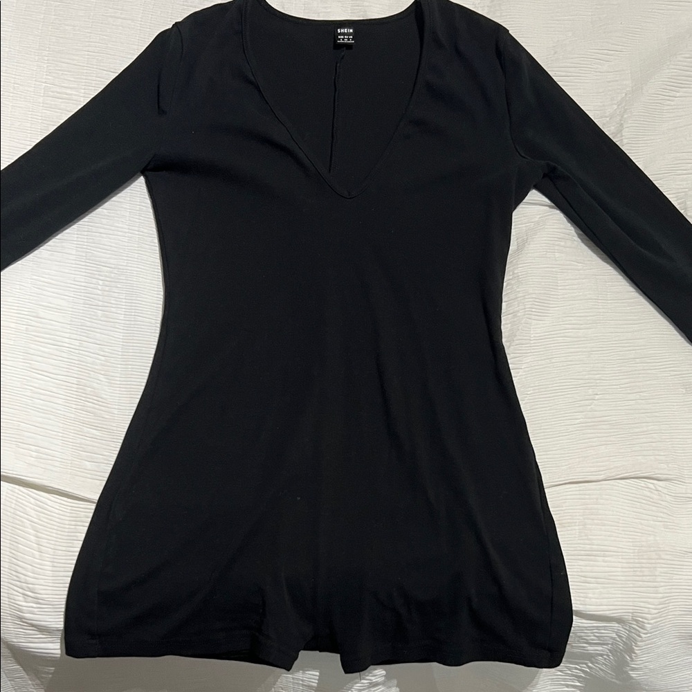 Black Long Sleeve V-Neck Romper